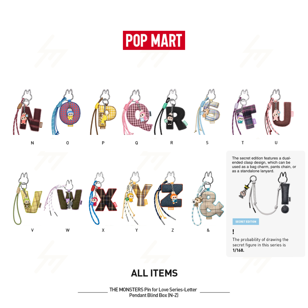 POP MART - Blind Box - THE MONSTER PIN FOR LOVE SERIES Letter Pendant (N-Z)